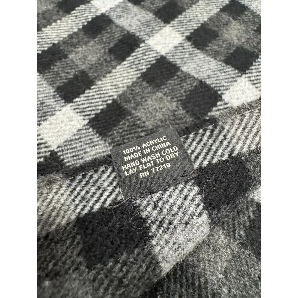 Pronto Uomo Men's Fringe Scarf OS Black Gray White‎ Plaid Acrylic Rectangle
